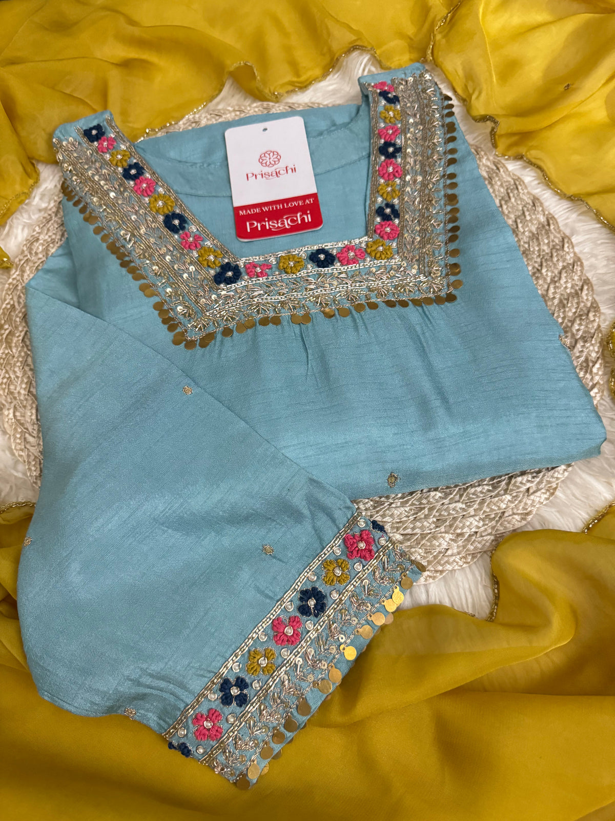 Sky Blue embroidered kurta Bottom with dupatta