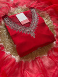 Red embroidered kurta Pant  with dupatta