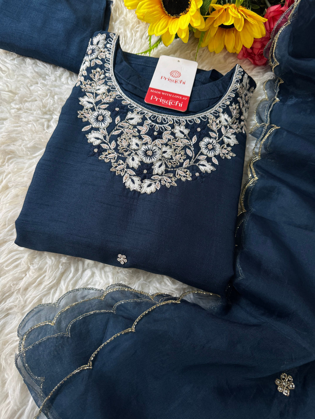 Blue embroidered kurta Bottom  with dupatta
