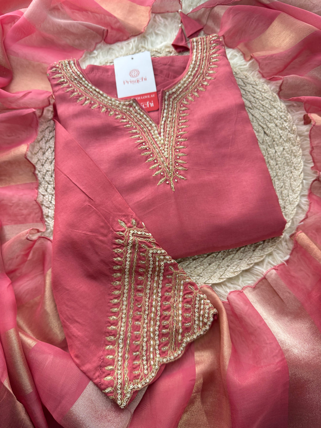 Prisachi Pink Embroidered kurta set with dupatta