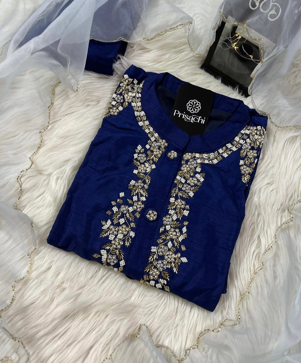 Blue embroidered kurta set with dupatta