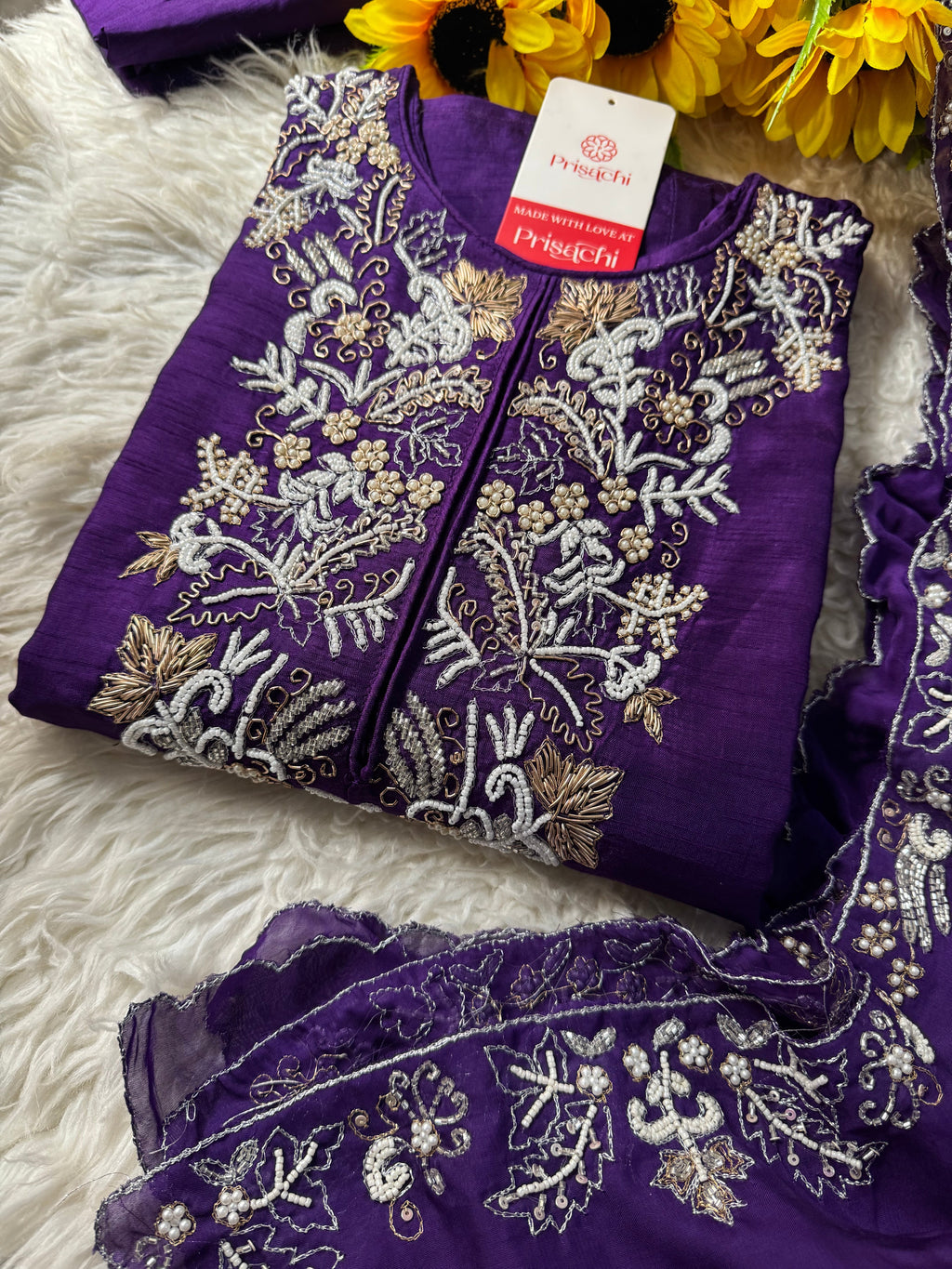 Purple Designer Embroidery Kurti pant with embroidered Work duptta