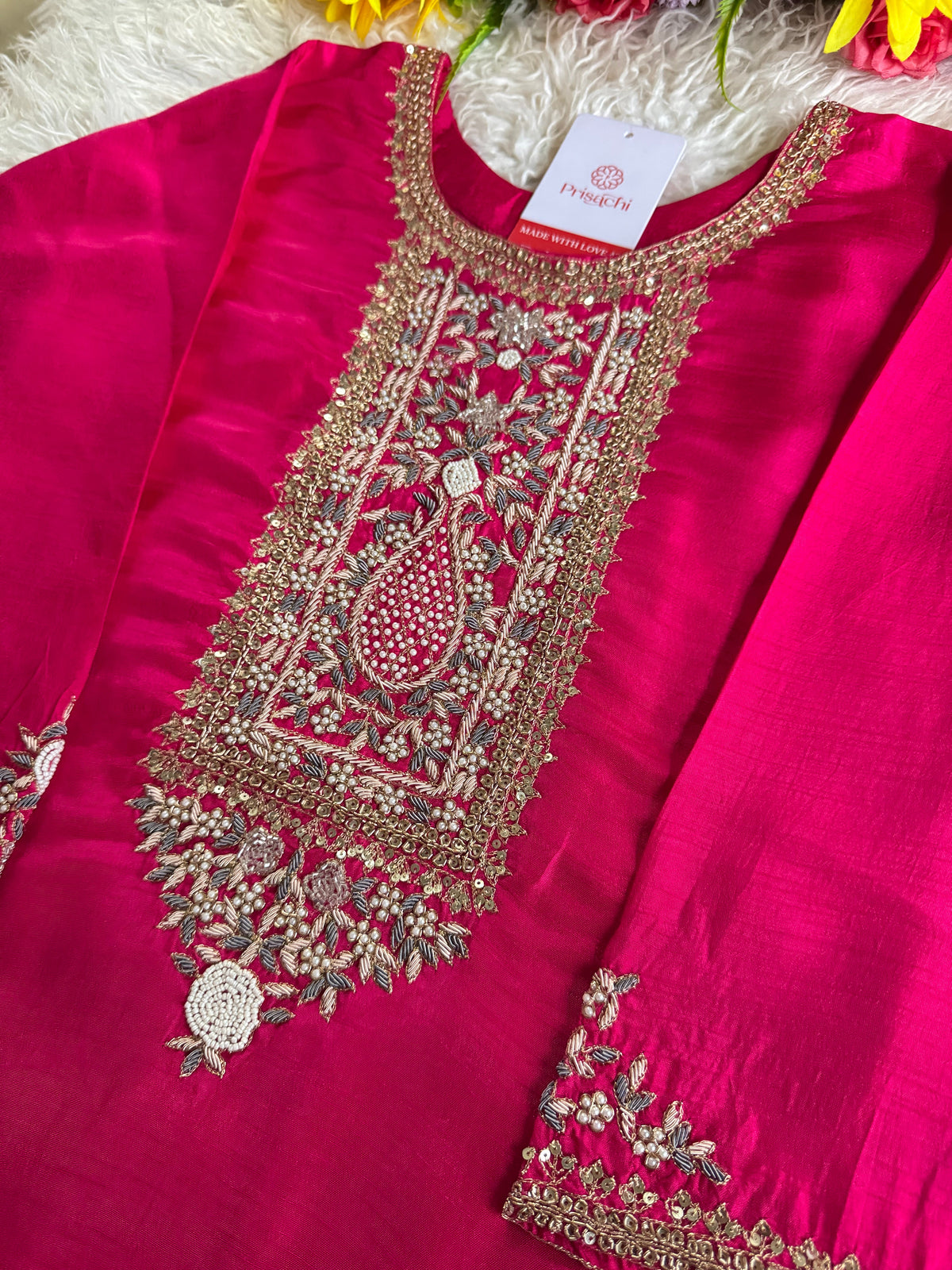 Pink designer embroidered kurta set with dupatta