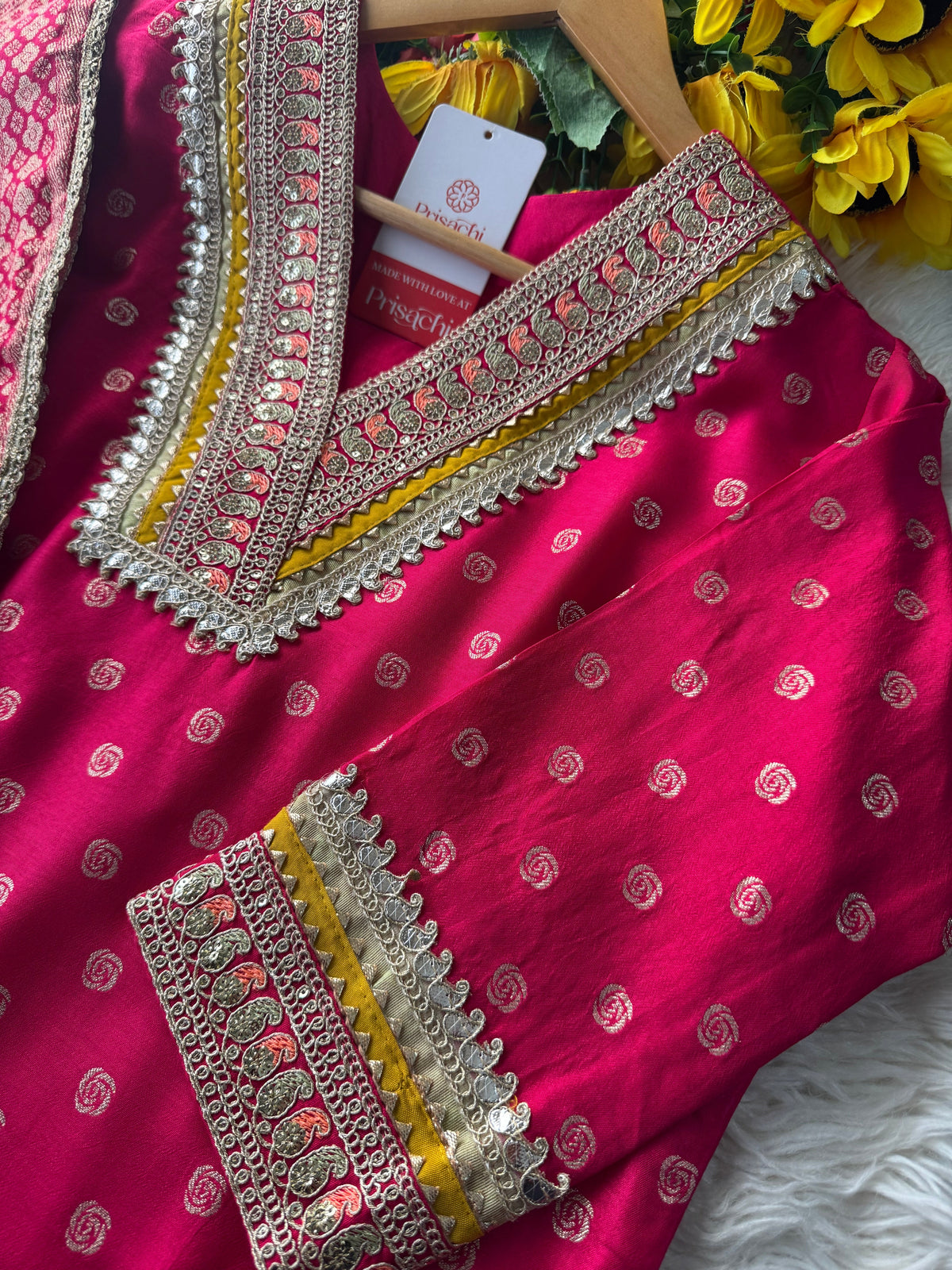 Prisachi Pink Embroidered kurta bottom with dupatta