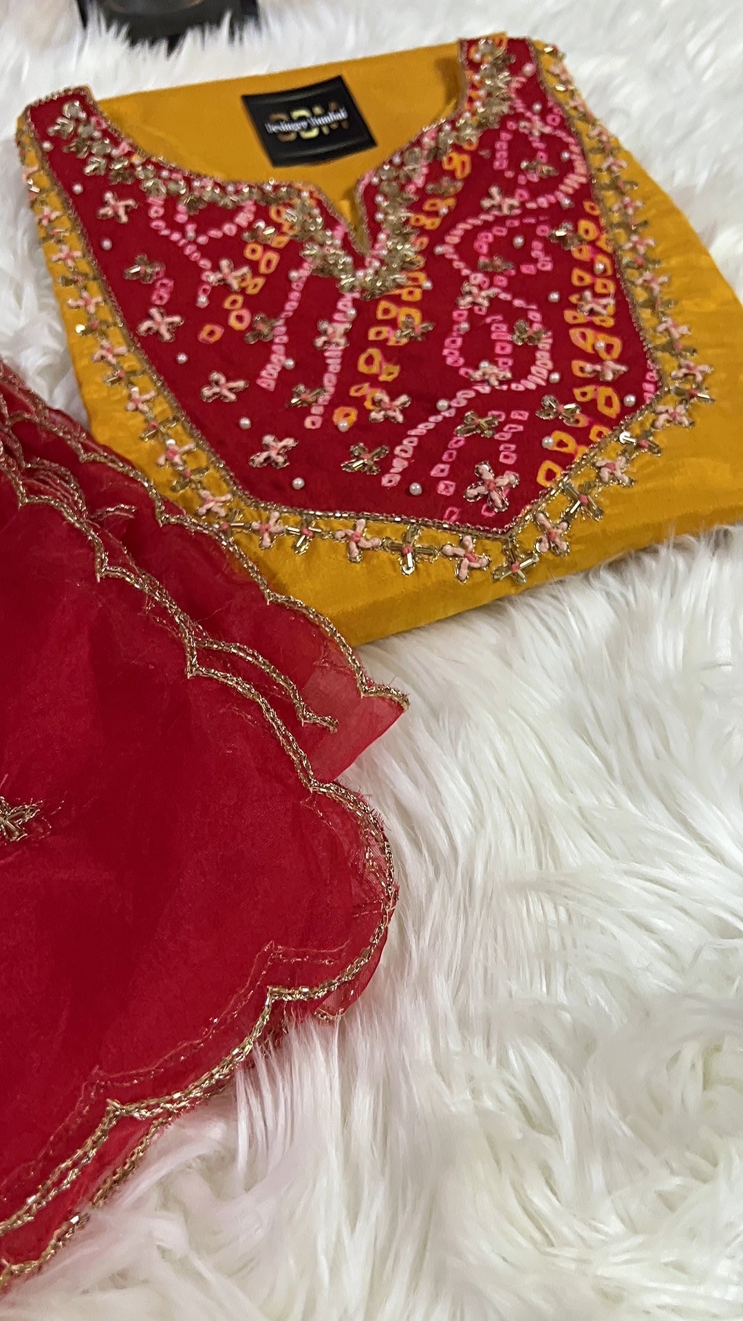 Yellow Embroidered kurta Pant  with dupatta