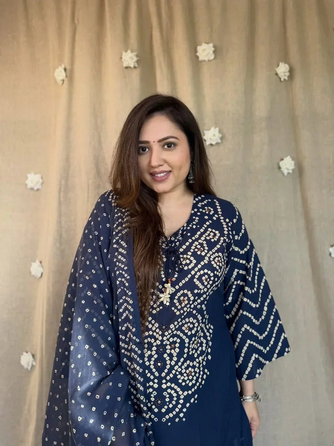 Blue Soft Cotton Bandhej print office Wear cotton Suit