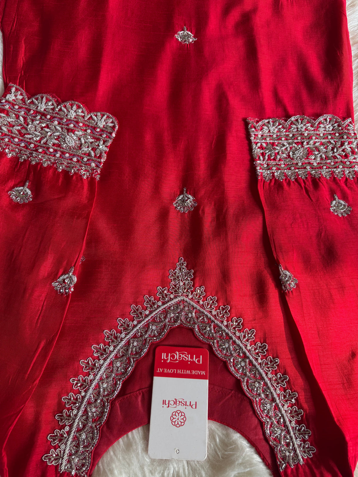 Red embroidered kurta Pant  with dupatta