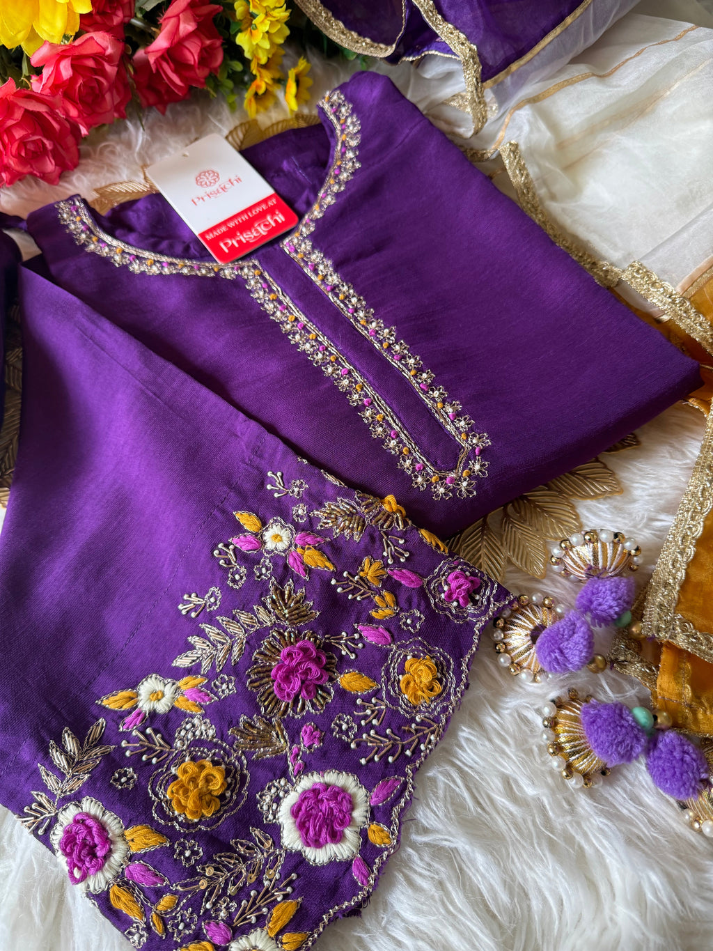 Purple embroidered kurta Pant  without  dupatta