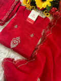 Red Designer Embroidered kurta set with dupatta