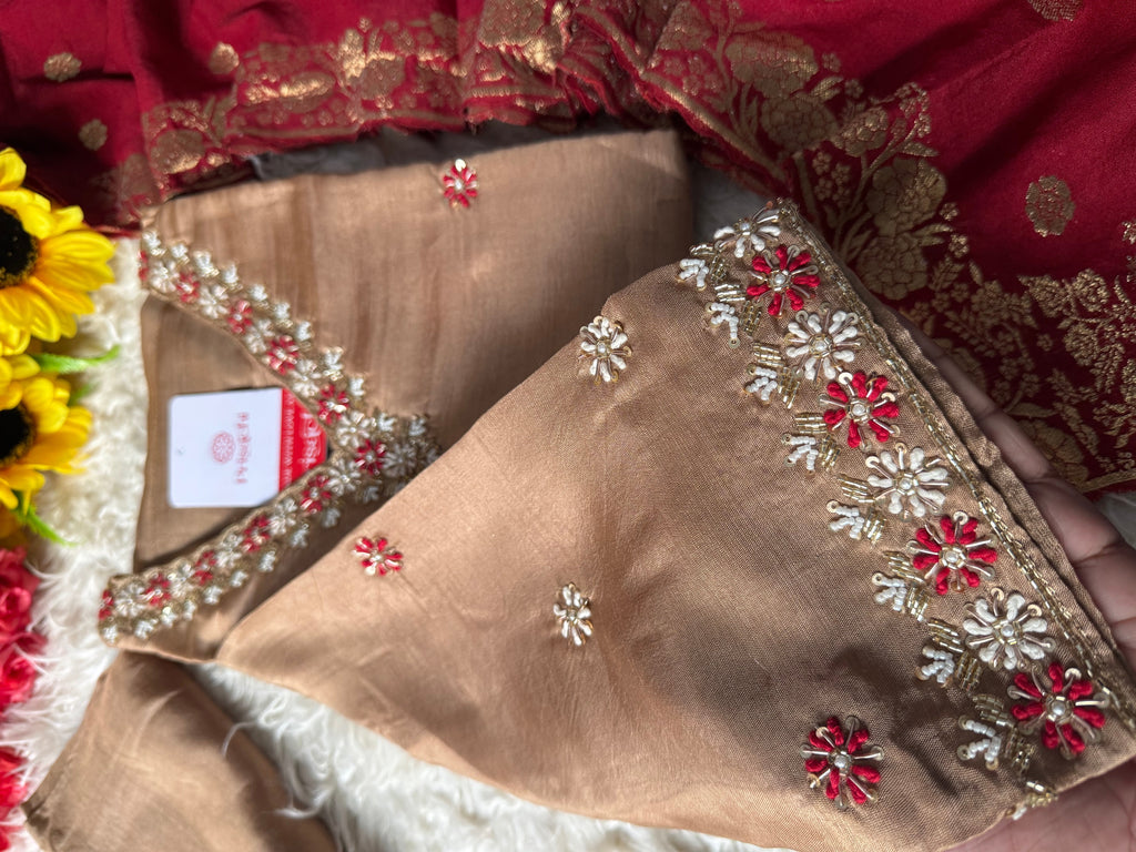 Brown Designer Kurti pant  with Banarasi Duptta