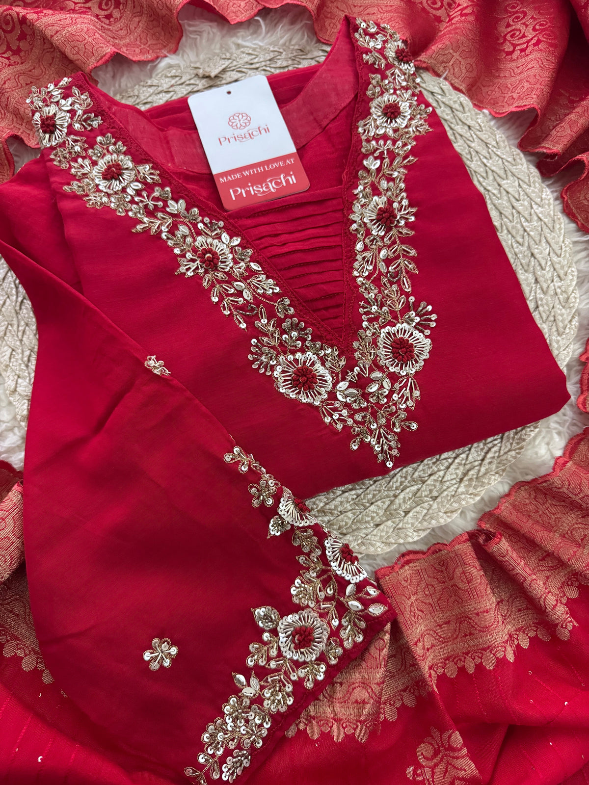 Brown hand embroidered kurta pant with dupatta