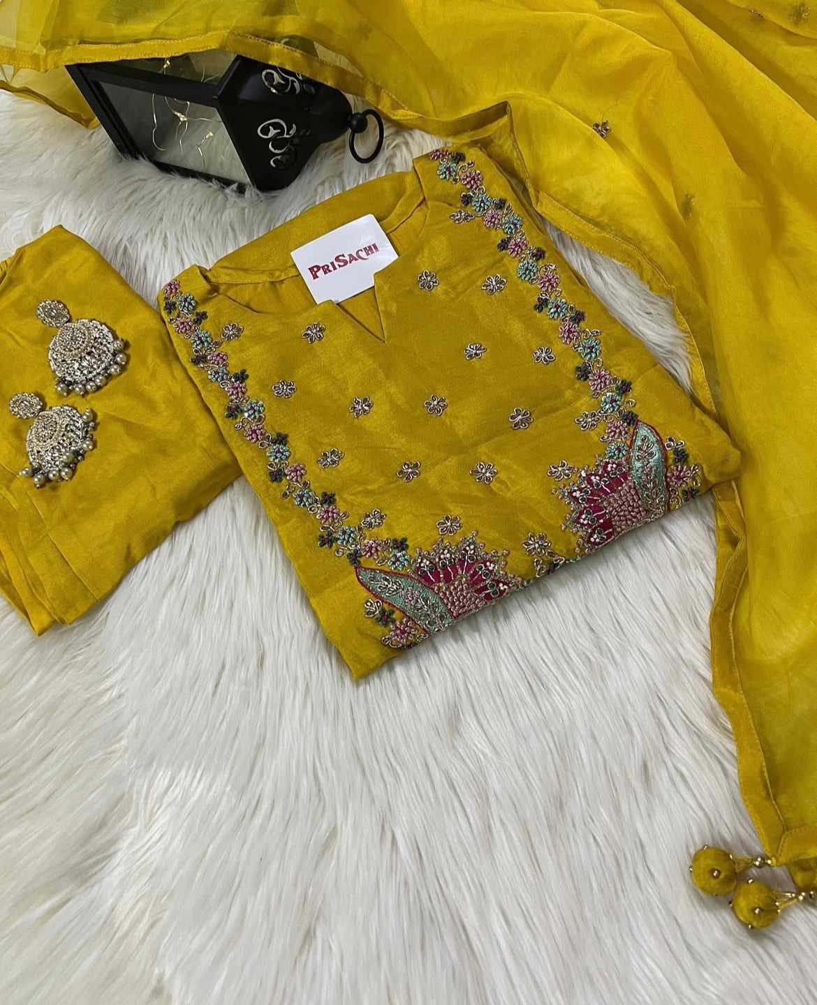 Black embroidered cotton silk kurta set with dupatta