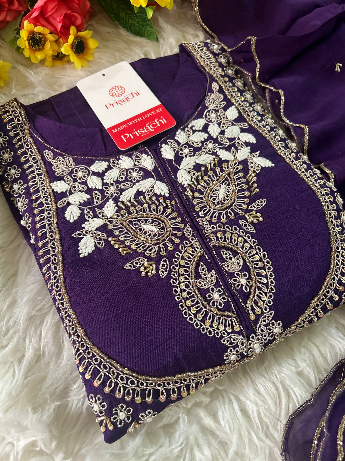 Purple Embroidered Kurta bottom With Dupatta