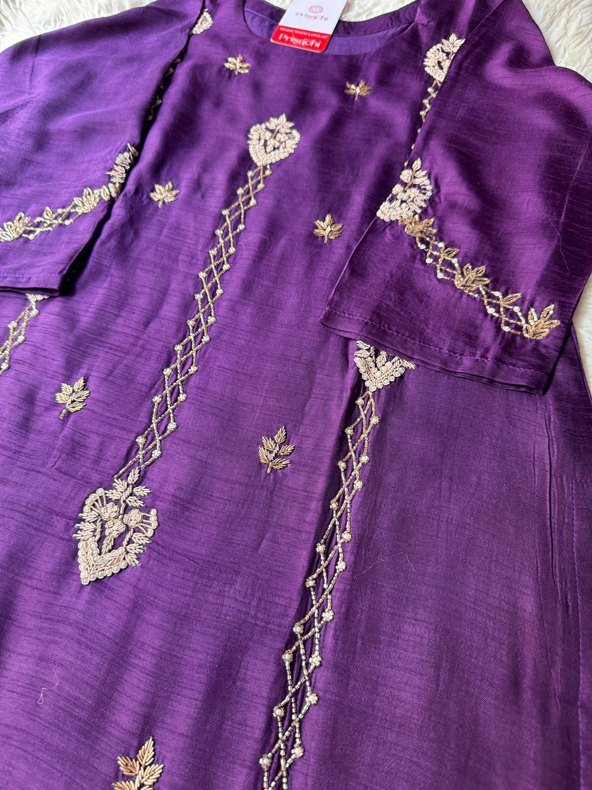 Purple Designer Embroidered kurta set with dupatta