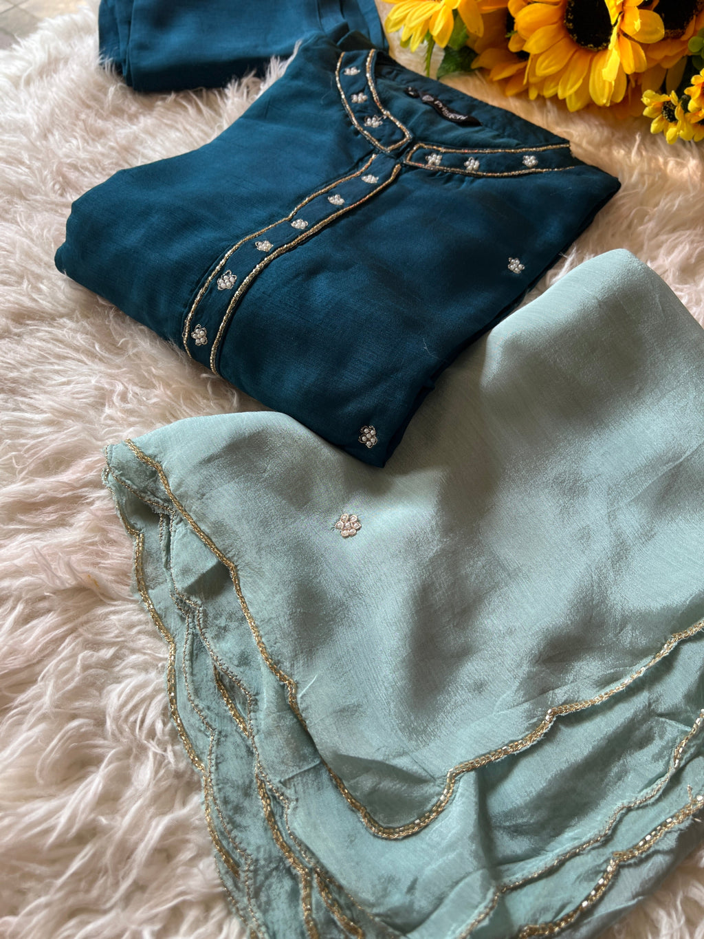 Blue embroidered kurta Bottom with dupatta