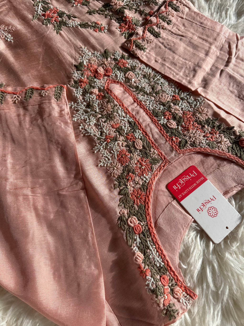 Peach HandWork  kurta set with dupatta
