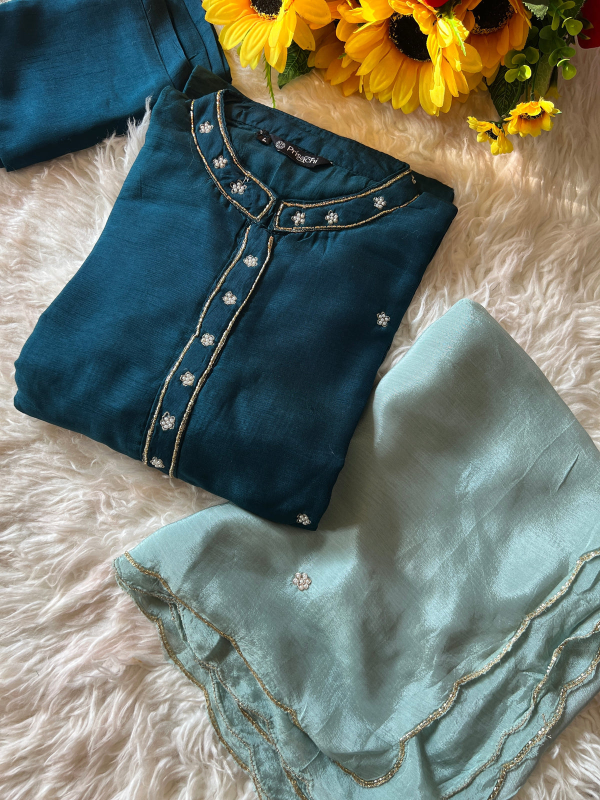 Blue embroidered kurta Bottom with dupatta