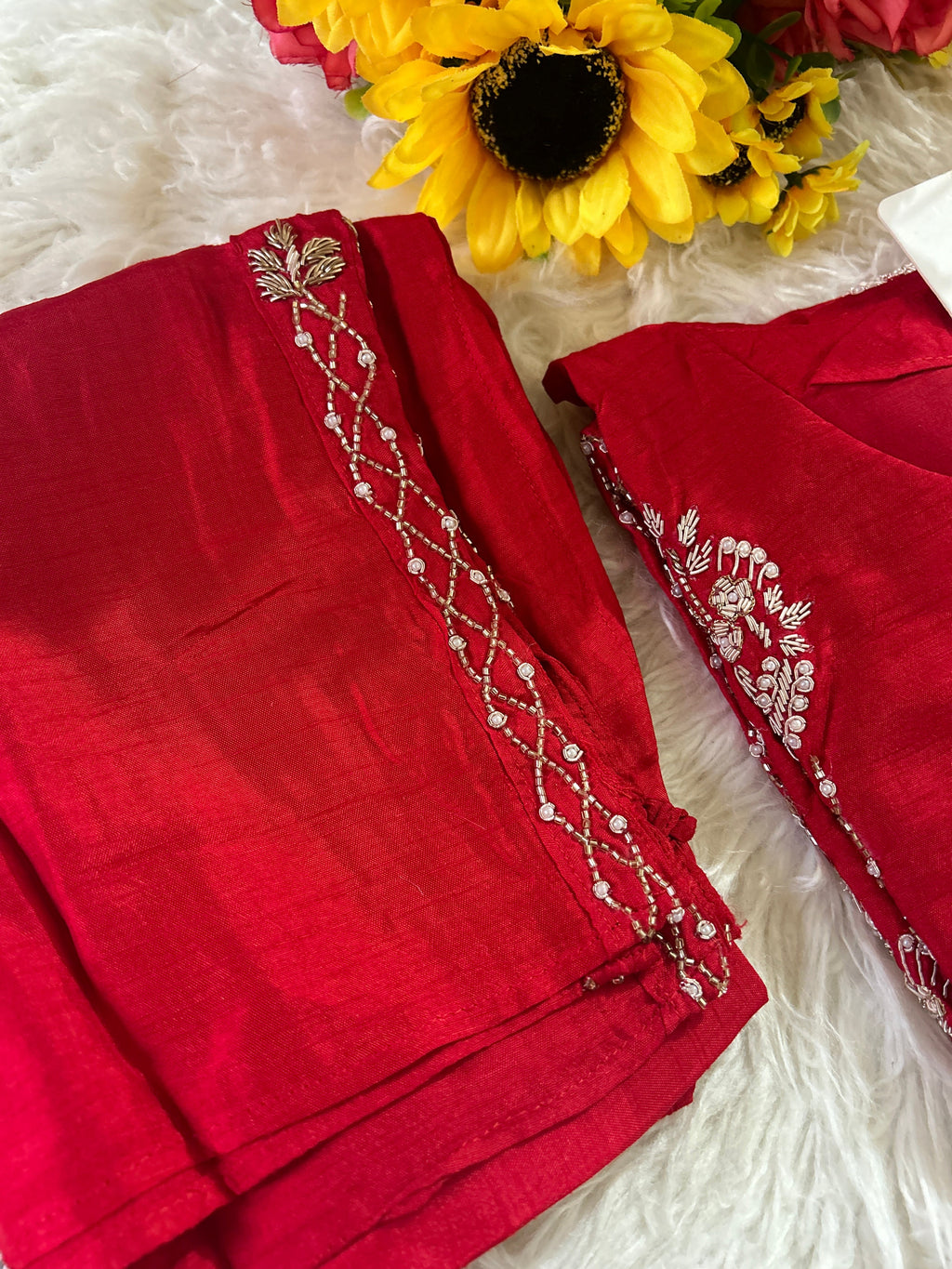 Red Designer Embroidered kurta set with dupatta