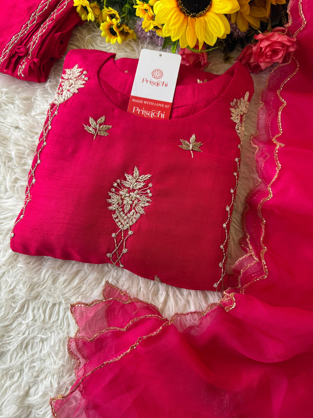Pink Designer Embroidered kurta set with dupatta
