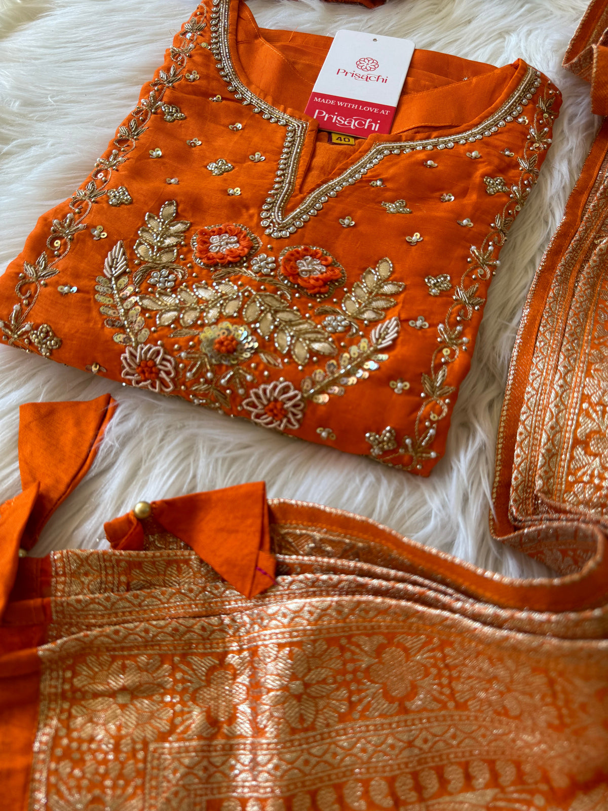 Orange Embroidered Kurta bottom With Dupatta