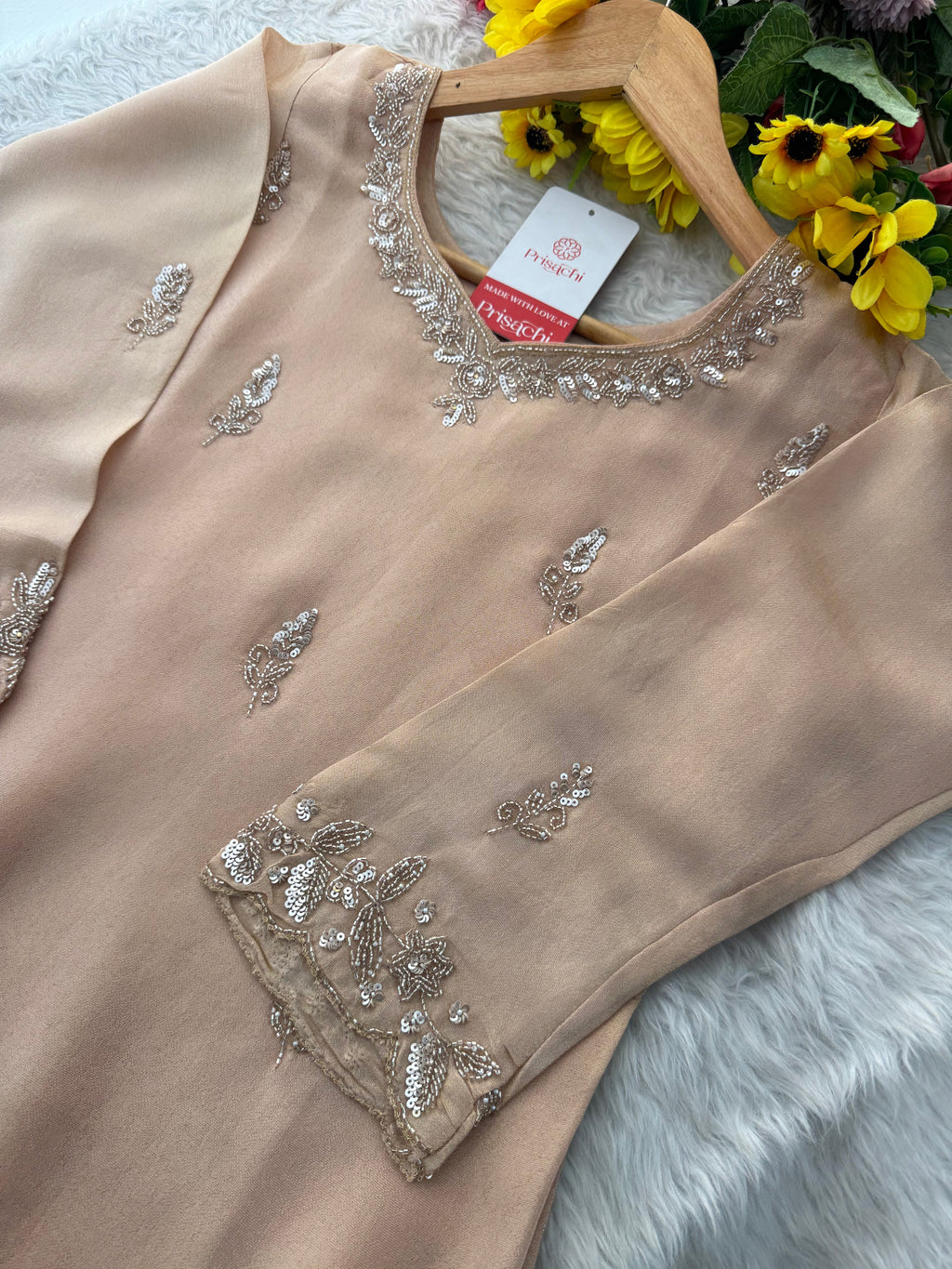 Beige Kurta Set for Women with Pants and Dupatta