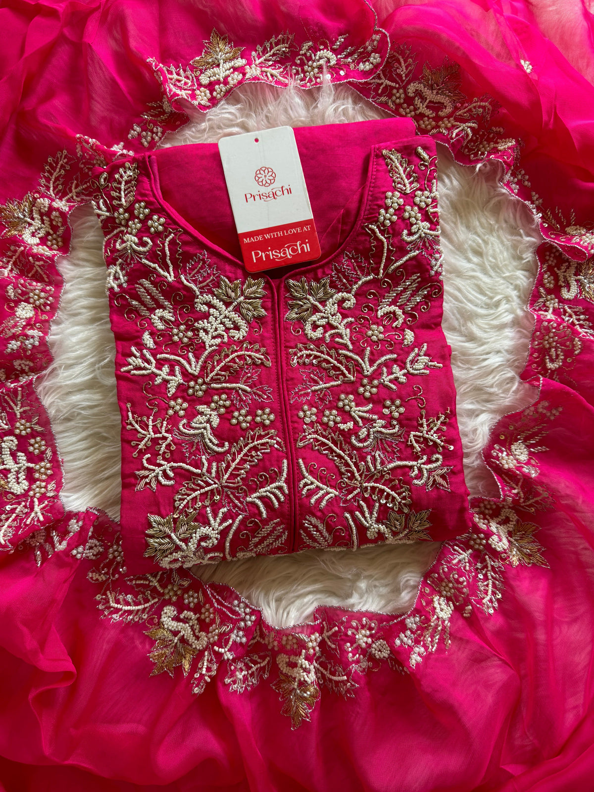 Pink Designer Embroidery Kurti pant with embroidered Work duptta