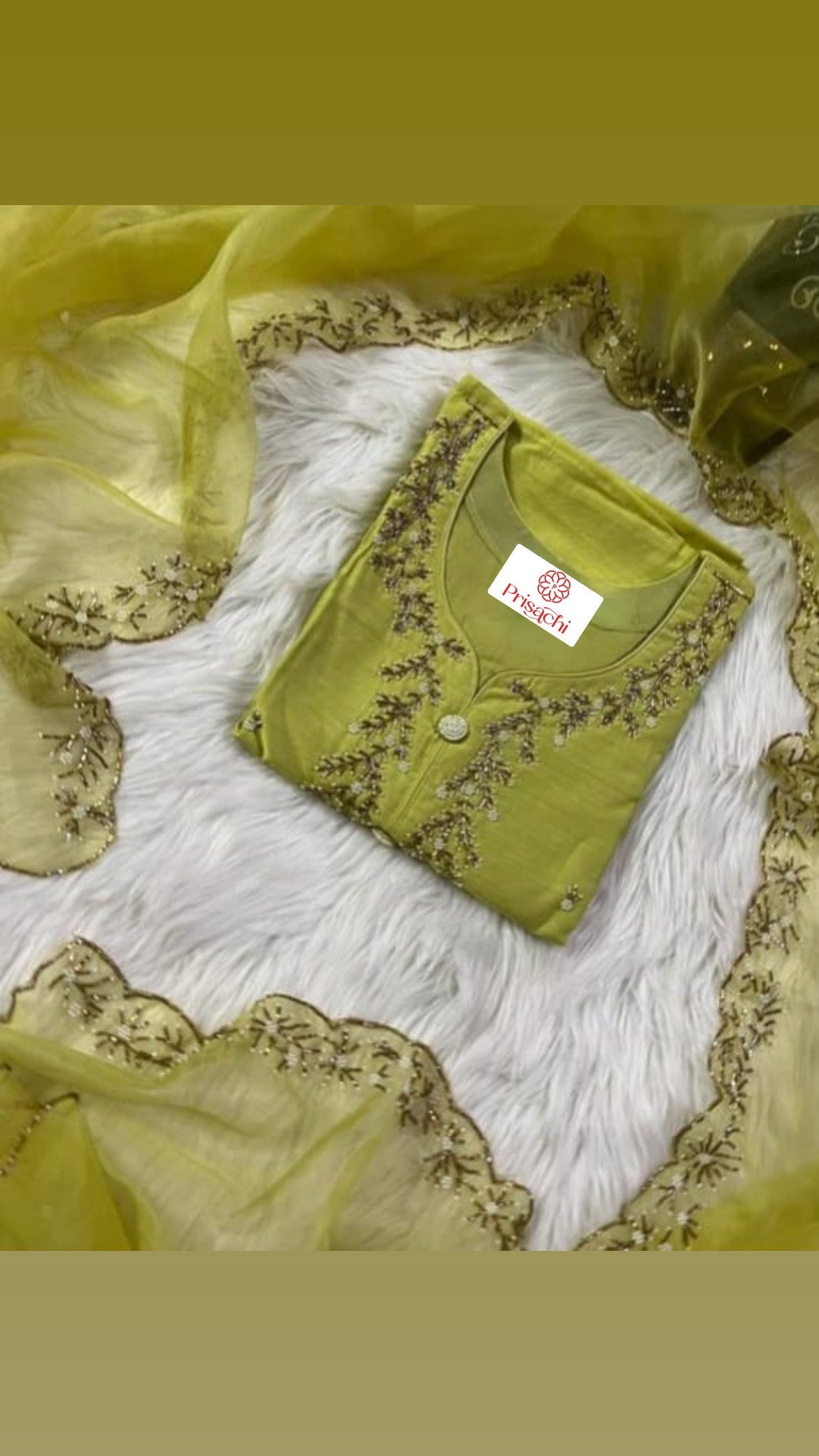 Green  embroidered kurta set with dupatta
