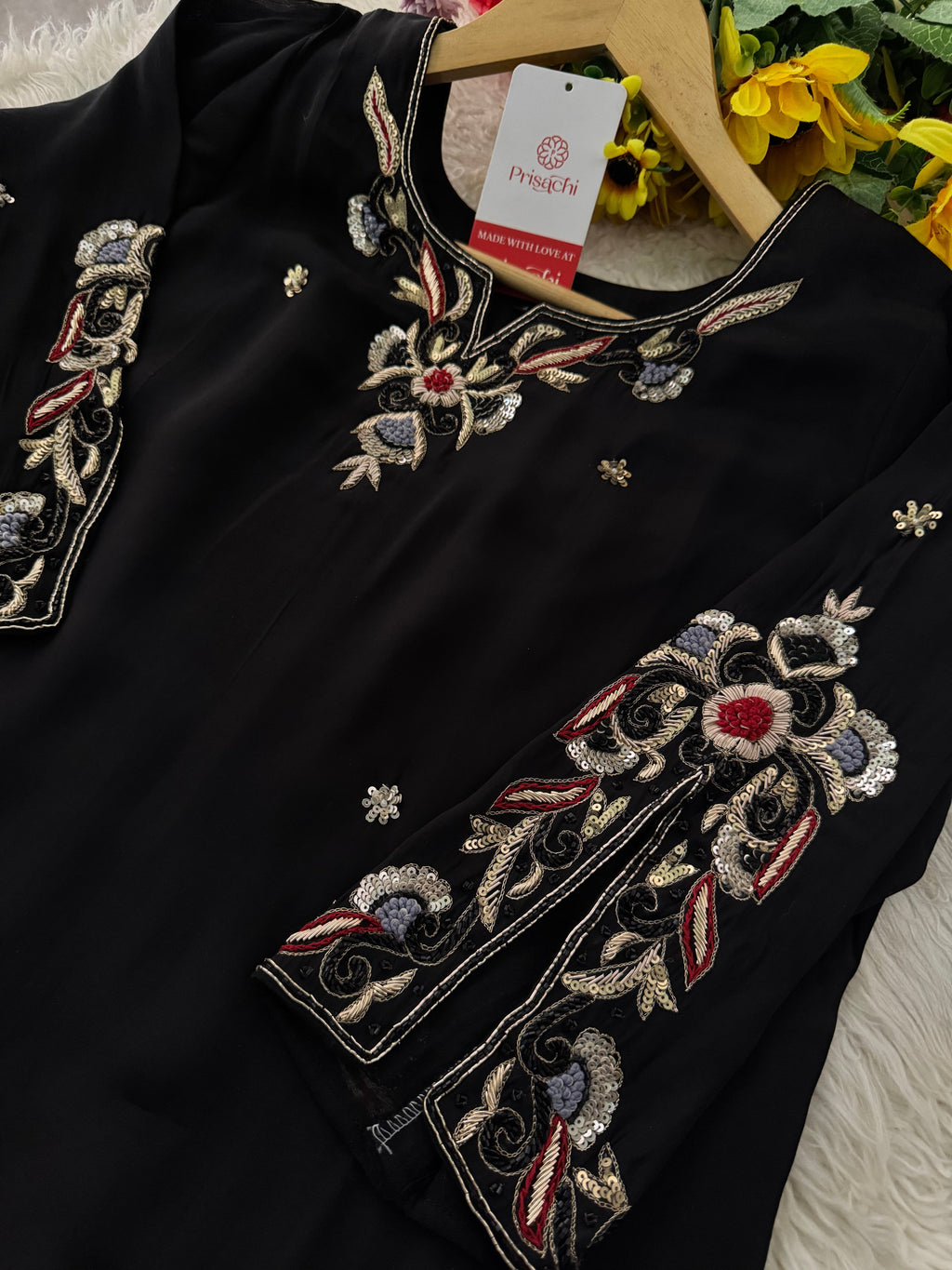 Prisachi Black Embroidered kurta bottom with dupatta