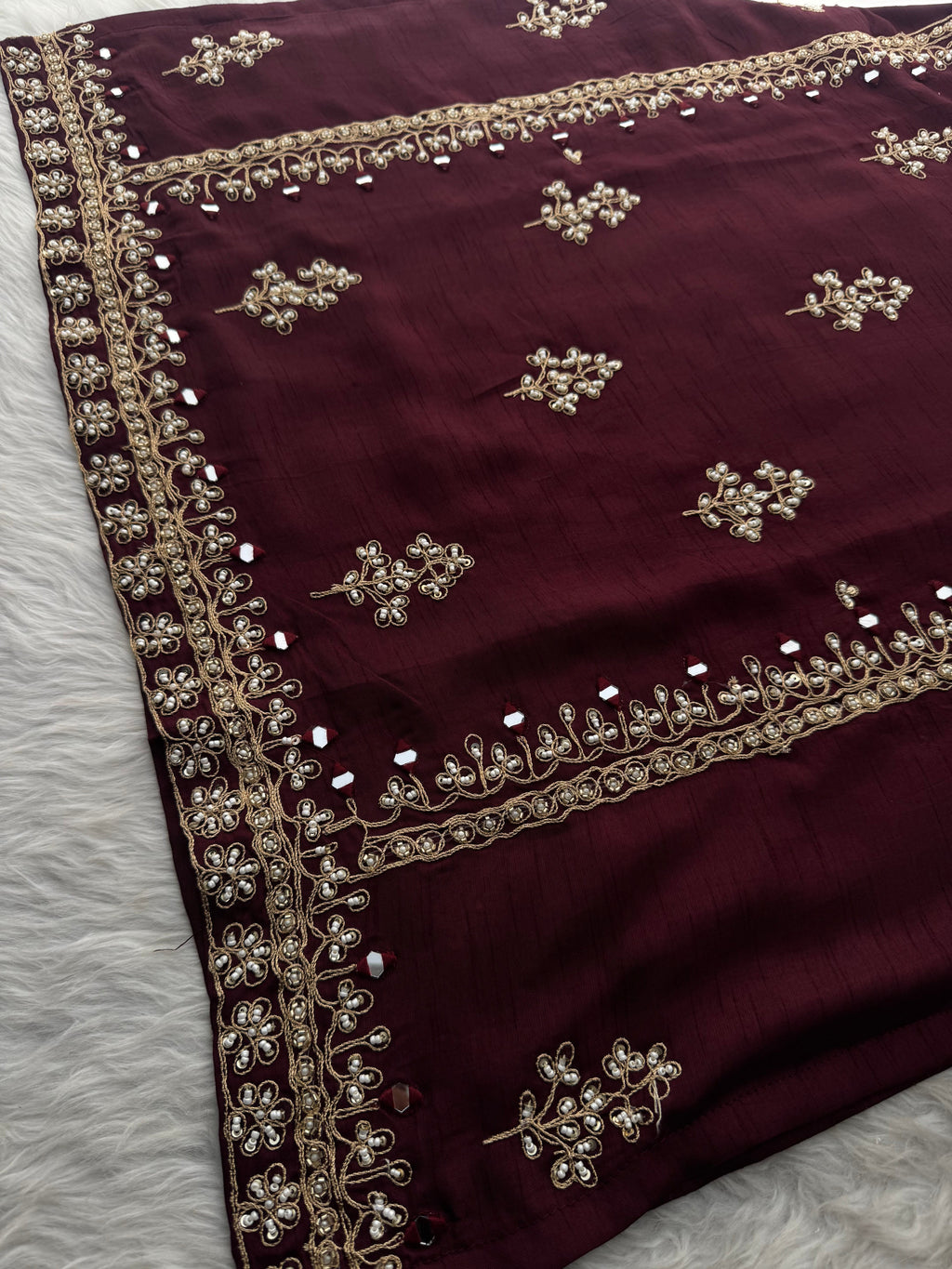 Brown hand embroidered kurta pant with dupatta