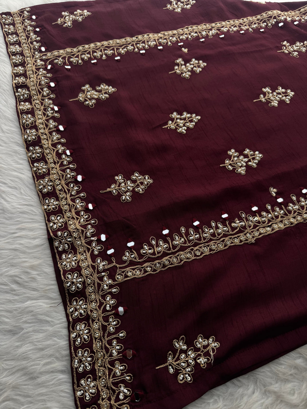 Brown hand embroidered kurta pant with dupatta