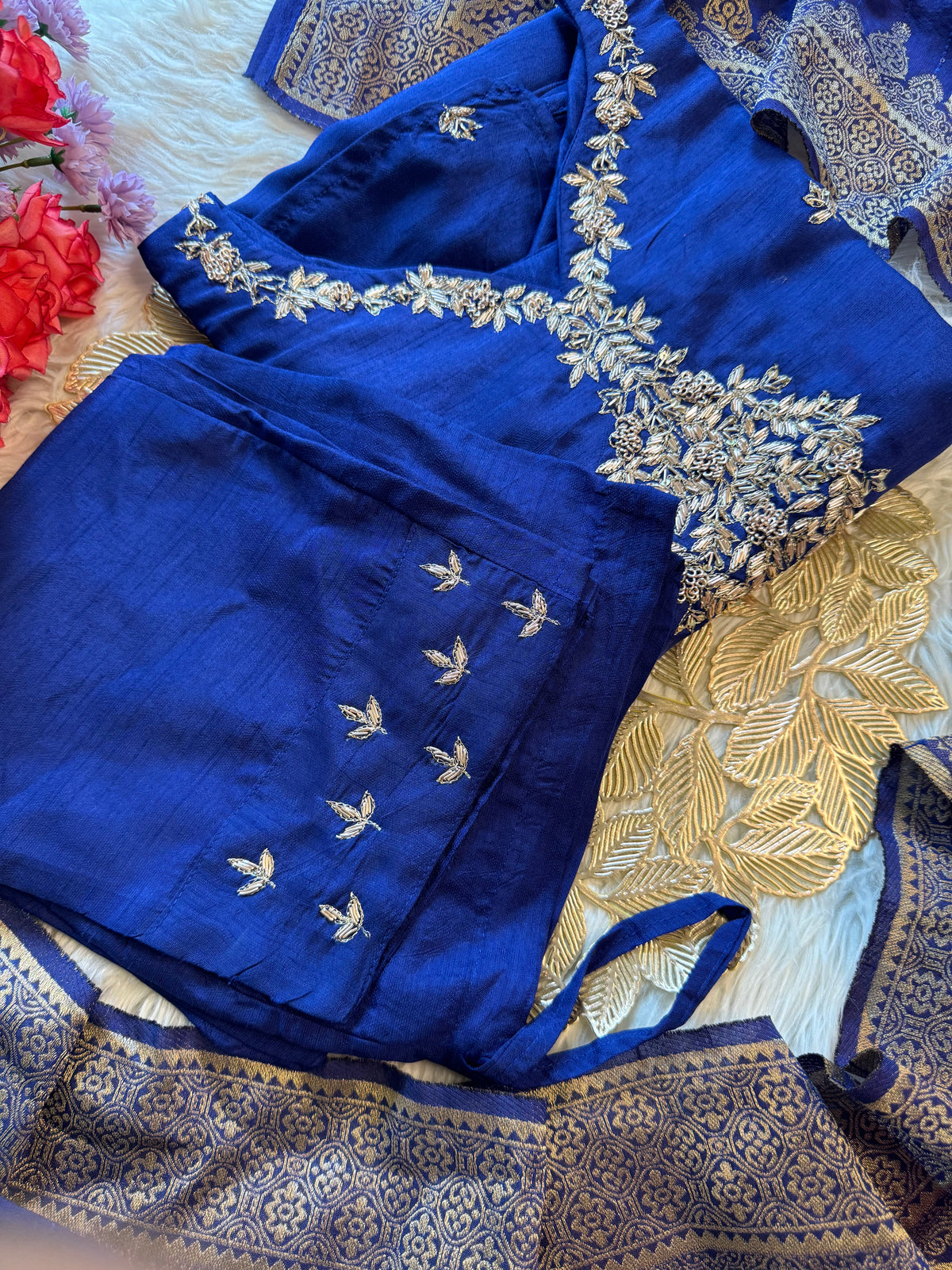 Blue Designer Kurti set with Banarasi Duptta