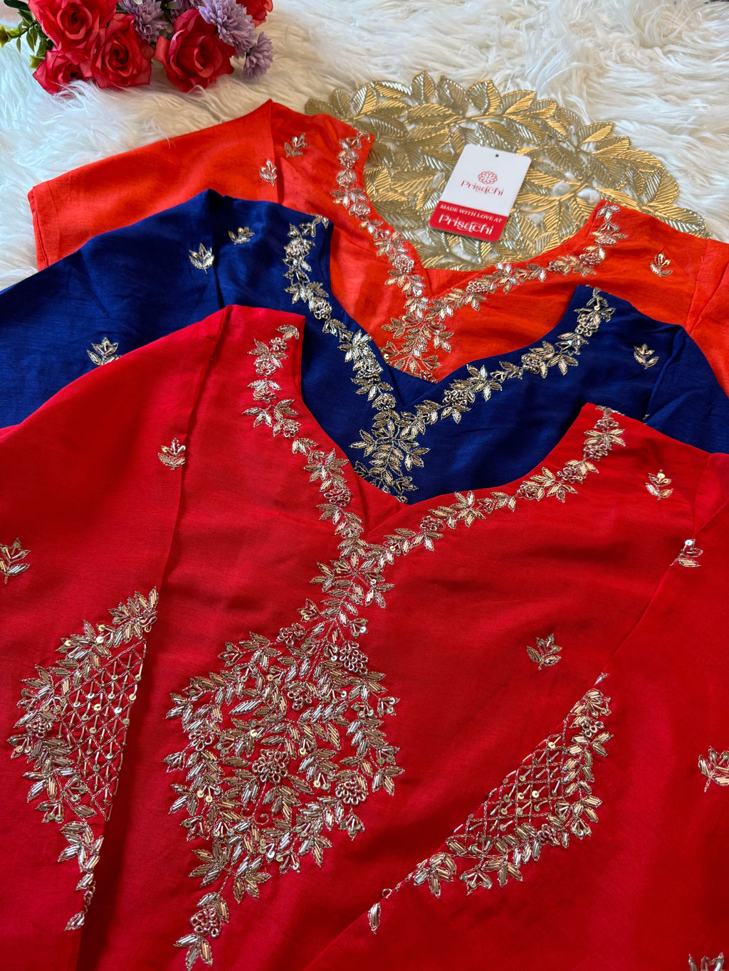 Orange  Designer Kurti set with Banarasi Duptta