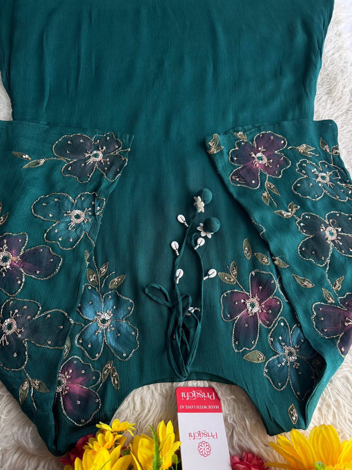 Brown hand embroidered A Line  kurta pant  with dupatta