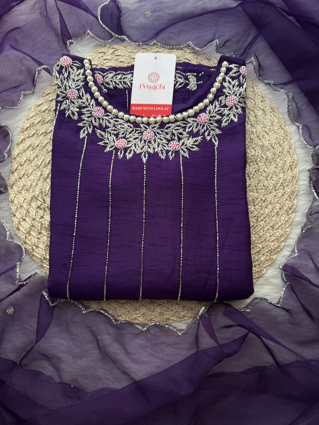 PriSachi Purple Embroidered kurta Pant  with dupatta