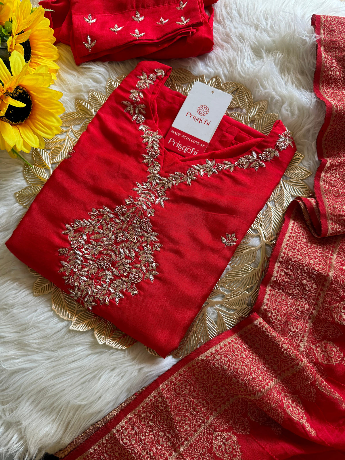 Orange  Designer Kurti set with Banarasi Duptta