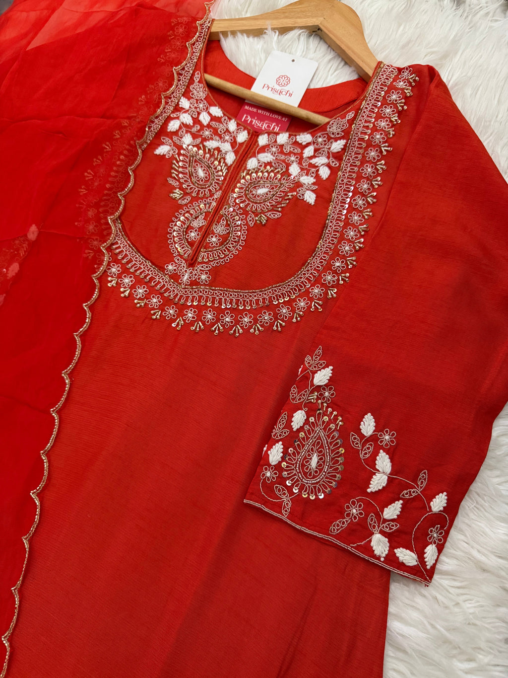 Orange Embroidered Kurta bottom With Dupatta