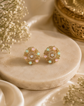 Traditional Gold-Plated Pink & Green Kundan Stud Earrings for Women