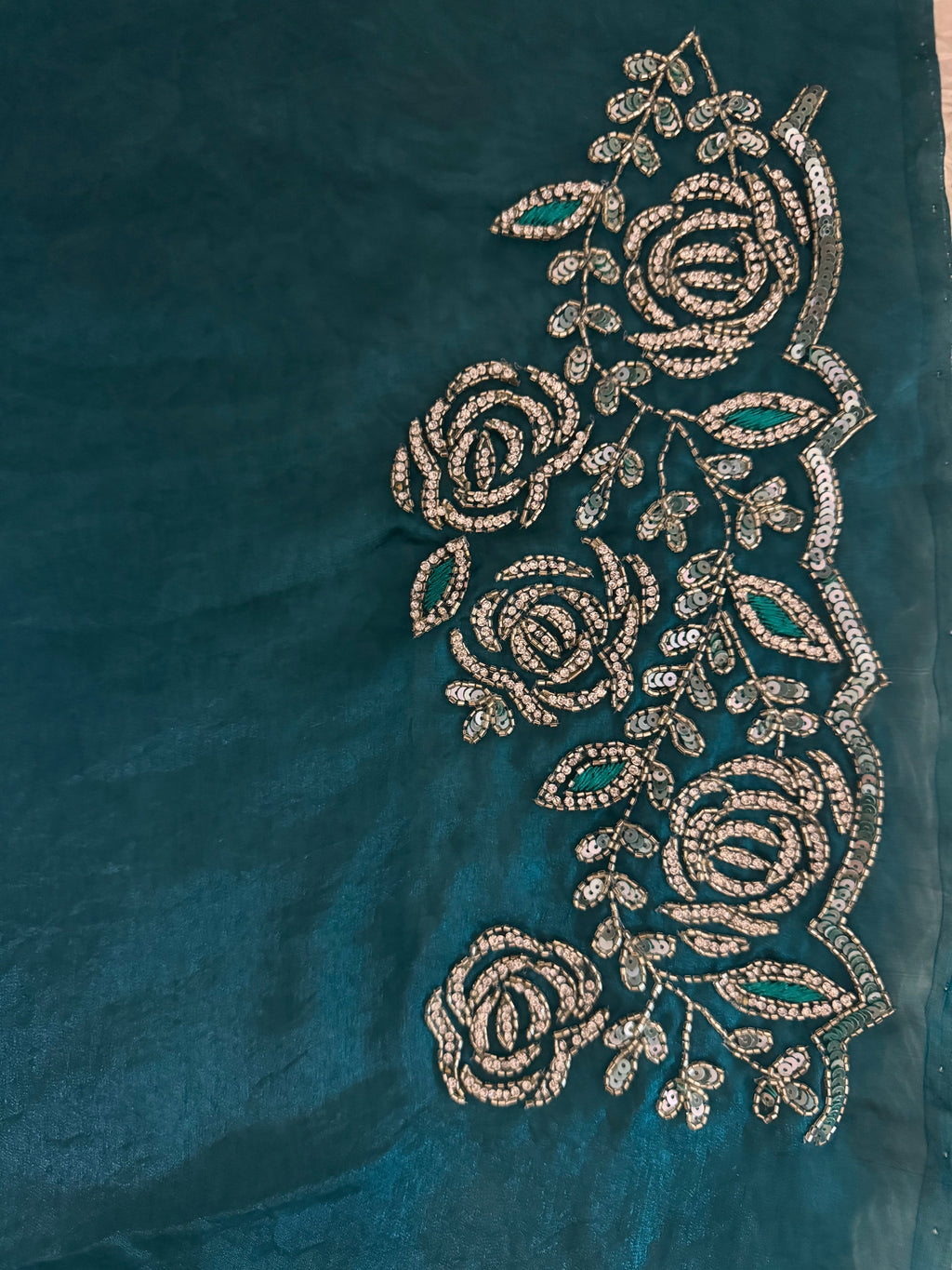 Prisachi Sea Green Designer Saree with Unstitched Blouse