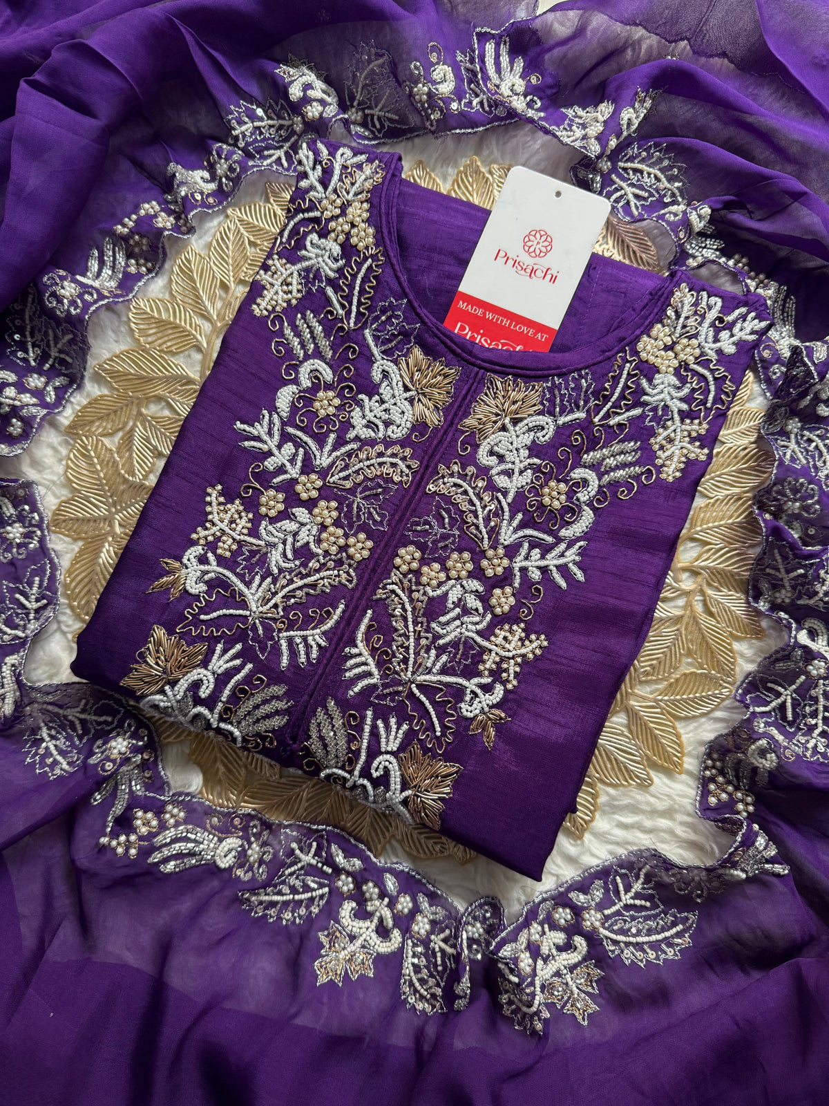 Purple Designer Embroidery Kurti pant with embroidered Work duptta