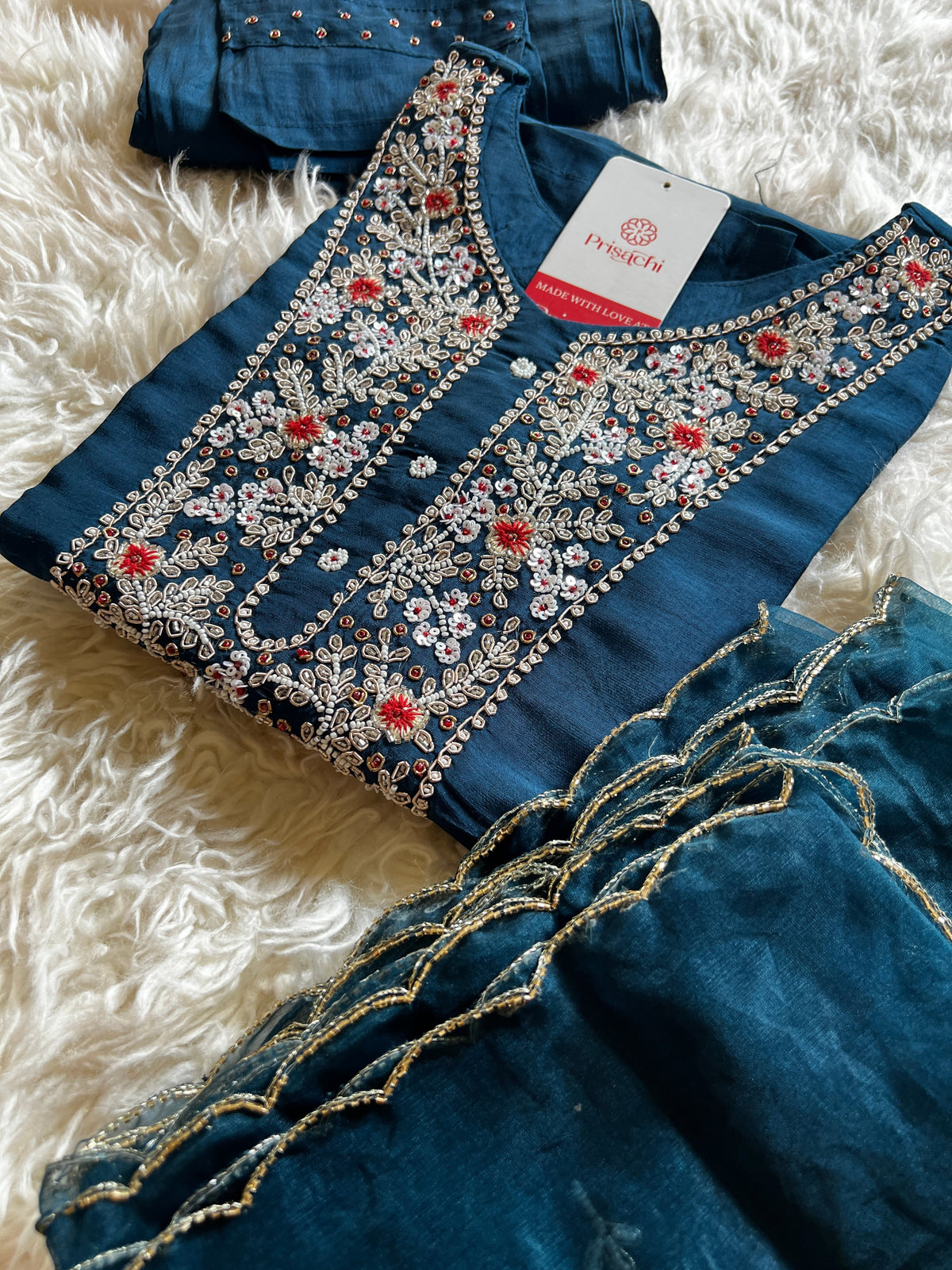 Blue embroidered kurta Pant with dupatta