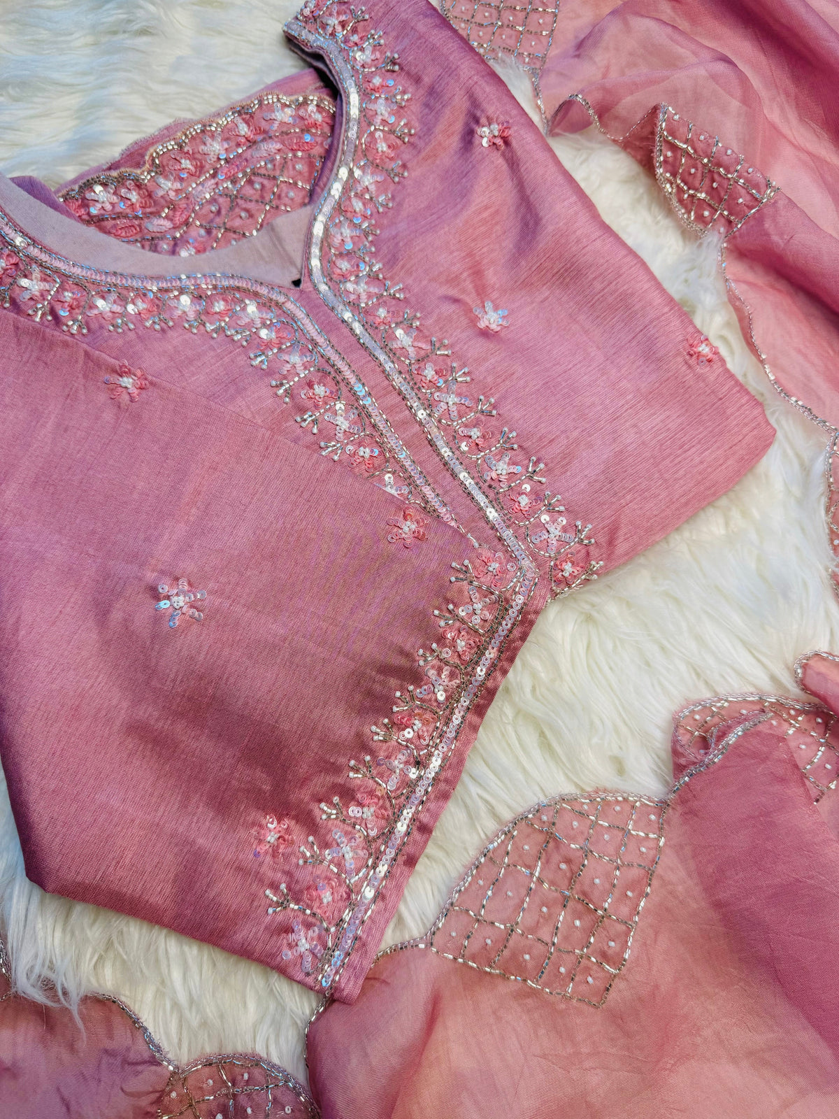 Designer neck embroidered kurta set with dupatta