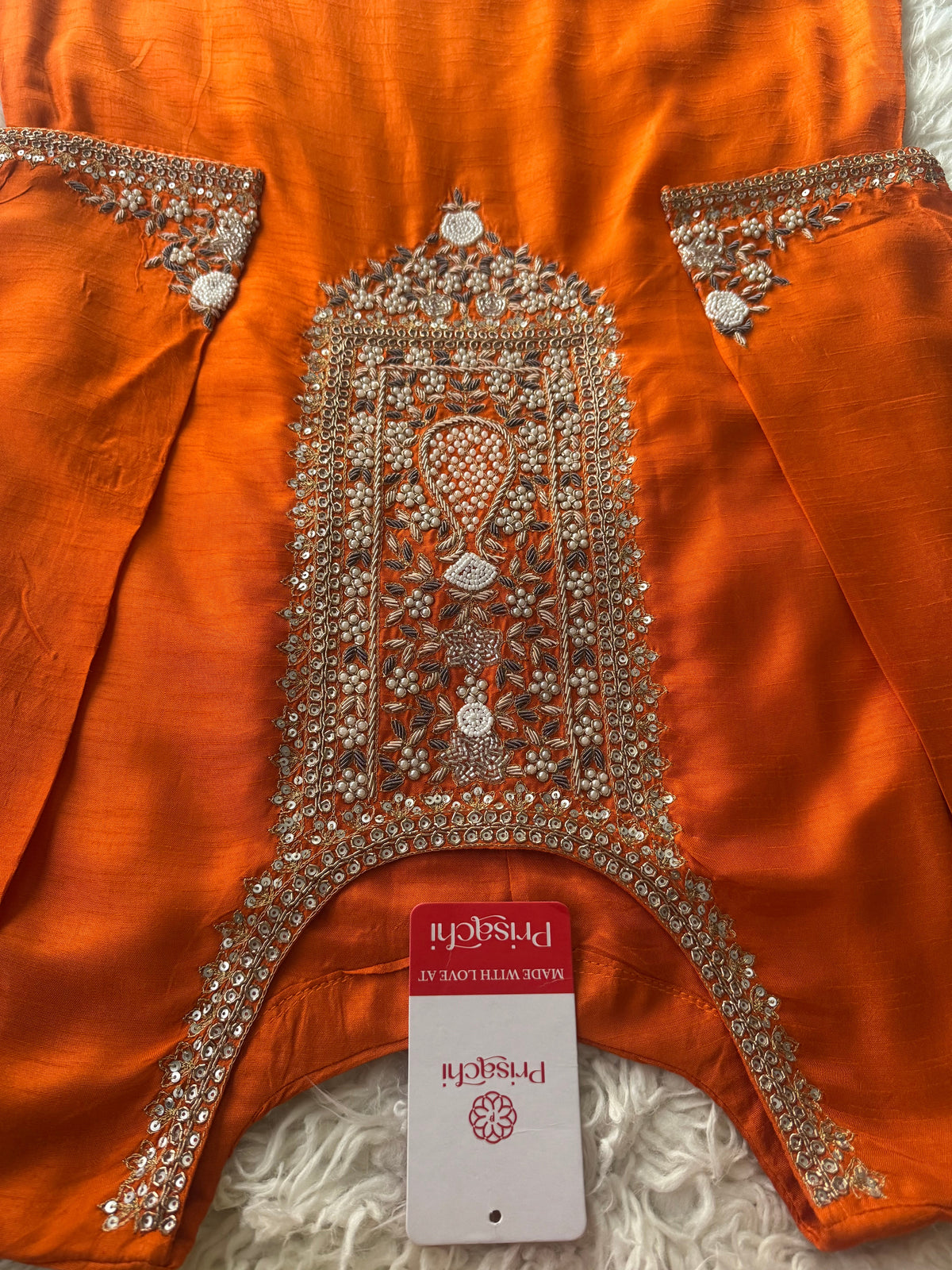 Orange  Designer embroidered kurta set with dupatta