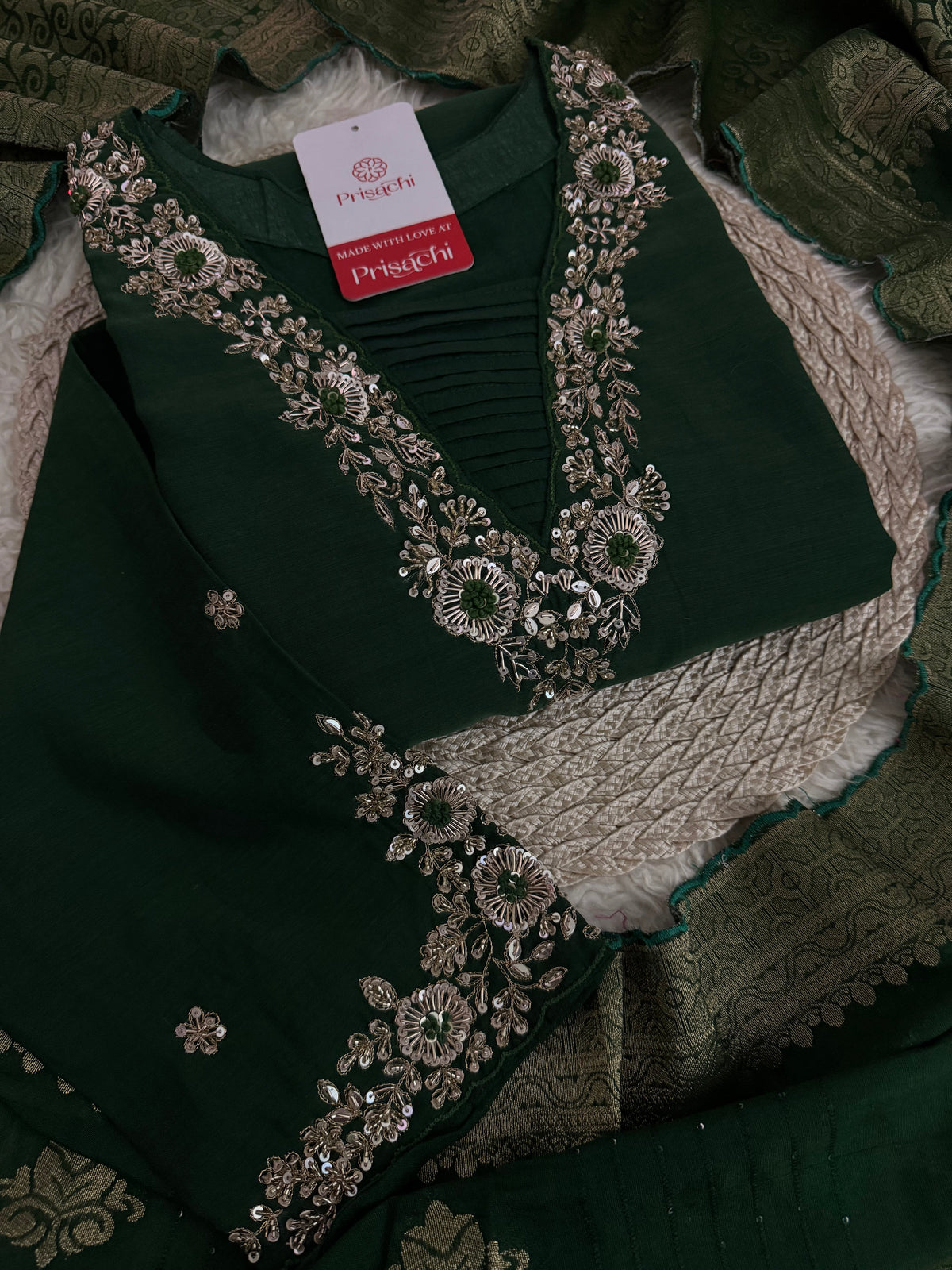 Brown hand embroidered kurta pant with dupatta