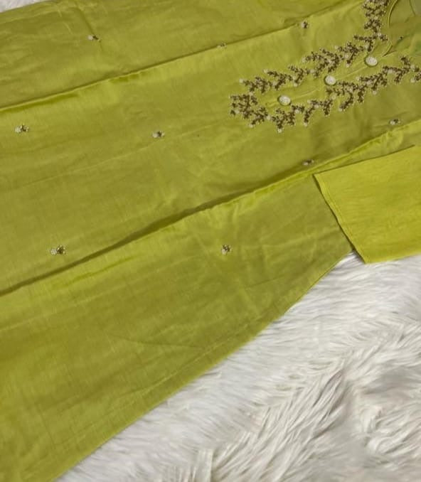 Green  embroidered kurta set with dupatta