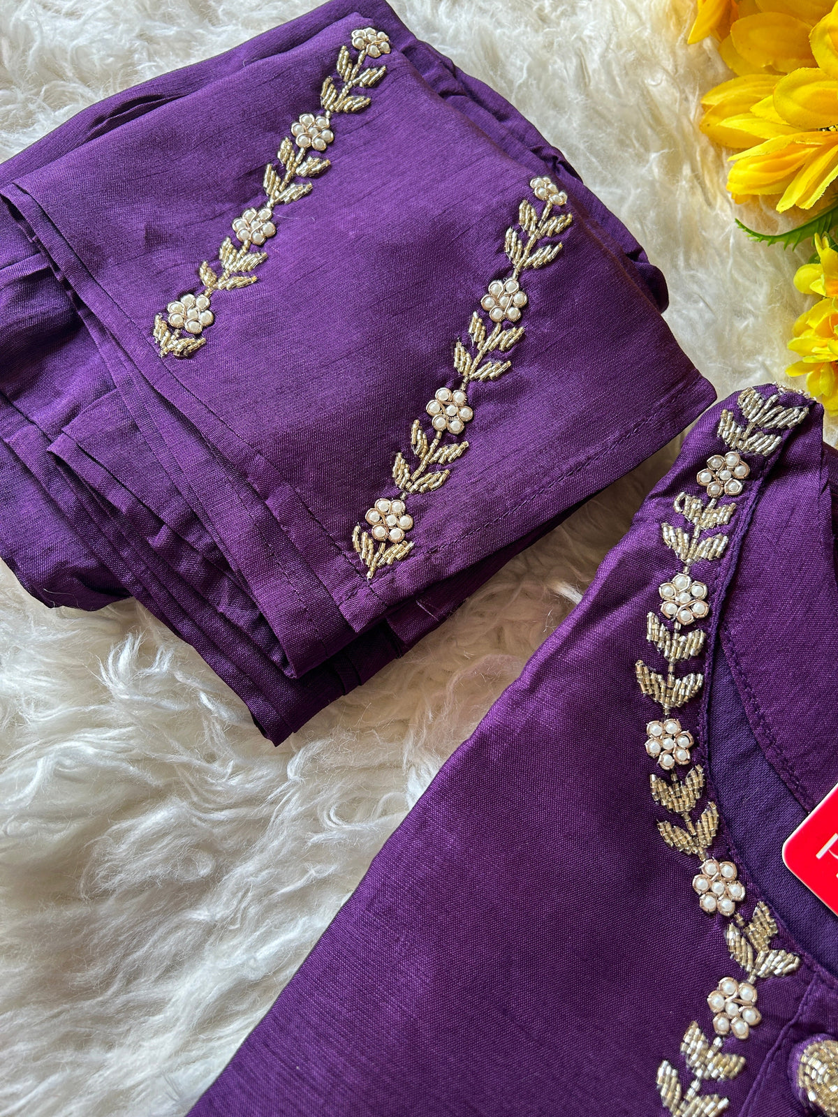 Purple embroidered kurta set with dupatta
