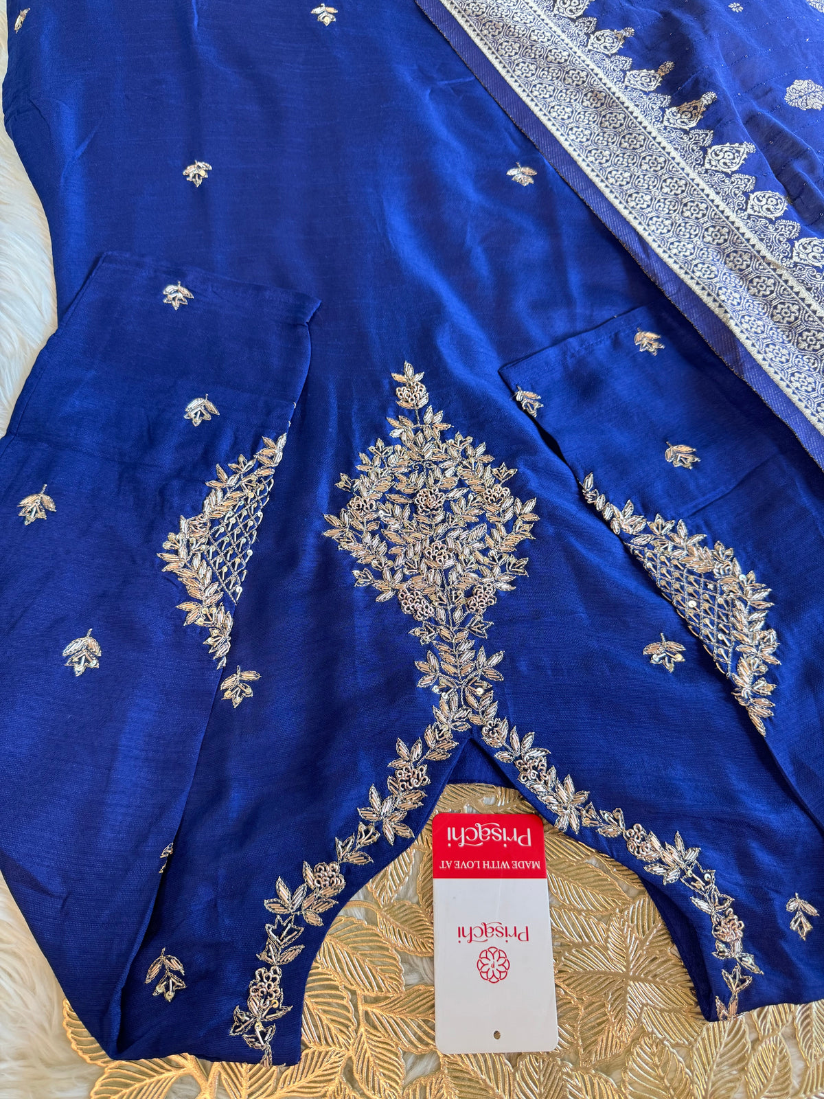 Blue Designer Kurti set with Banarasi Duptta