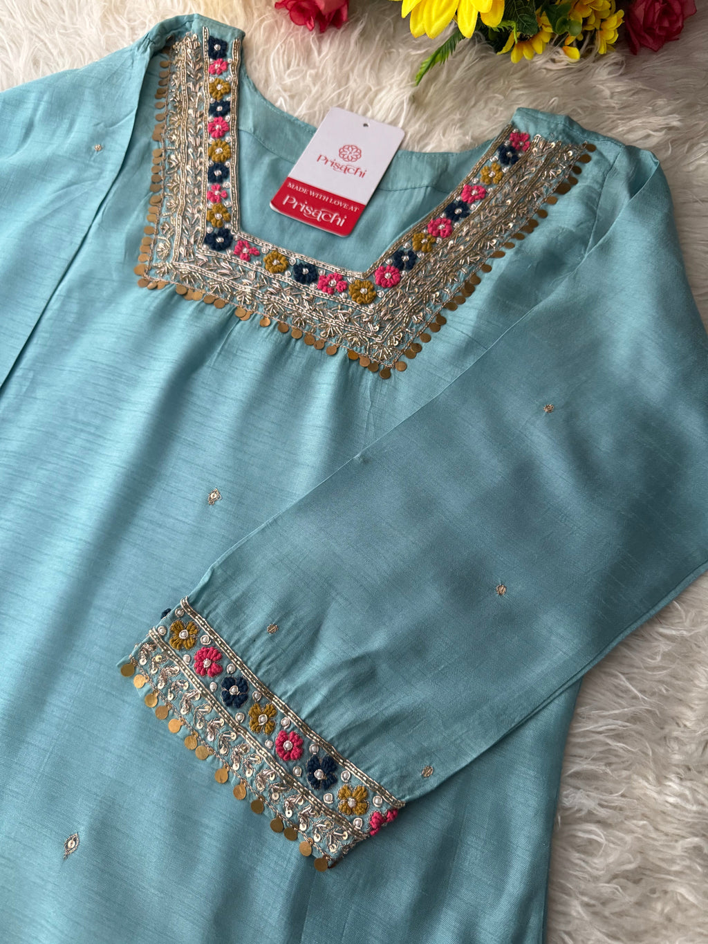 Sky Blue embroidered kurta Bottom with dupatta
