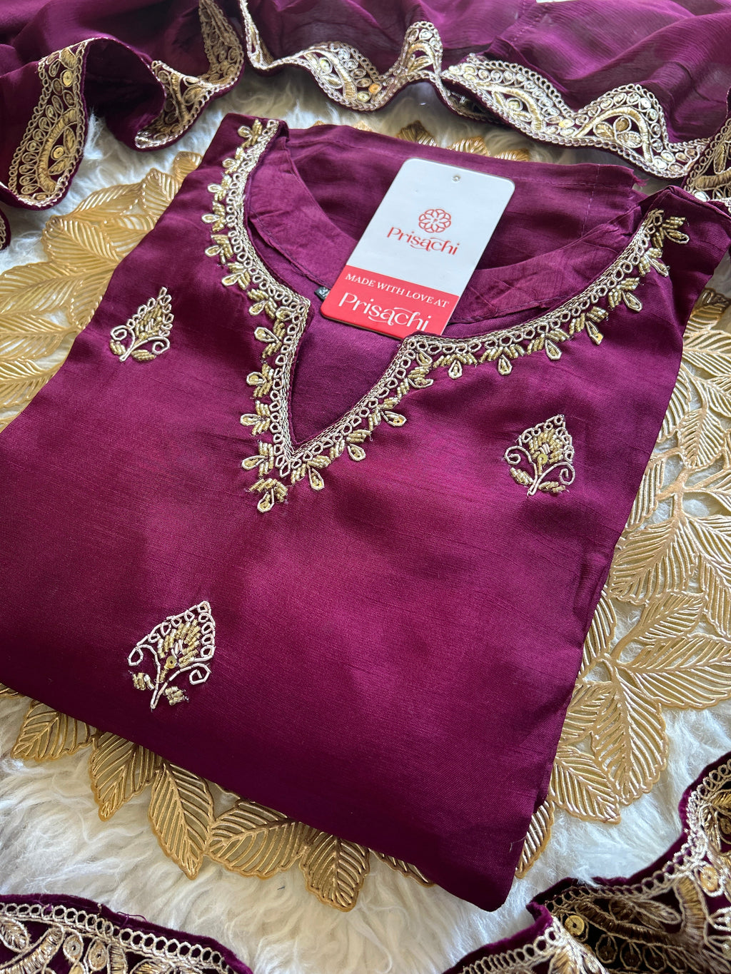 Purple embroidered kurta Pant  with dupatta