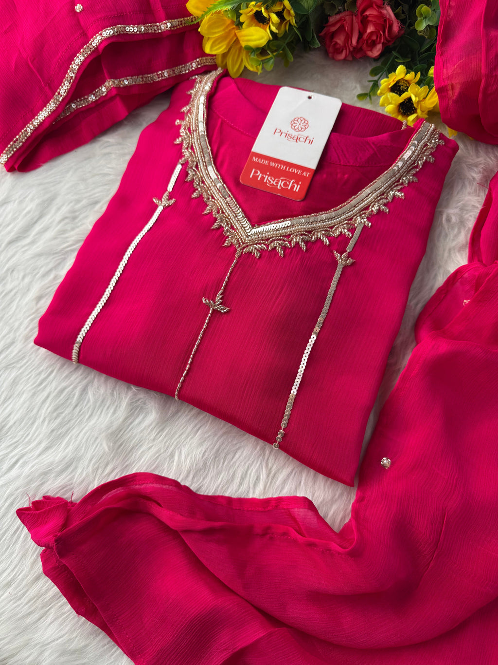Pink Embroidered Ethnic Kurti Sharara Set with Dupatta