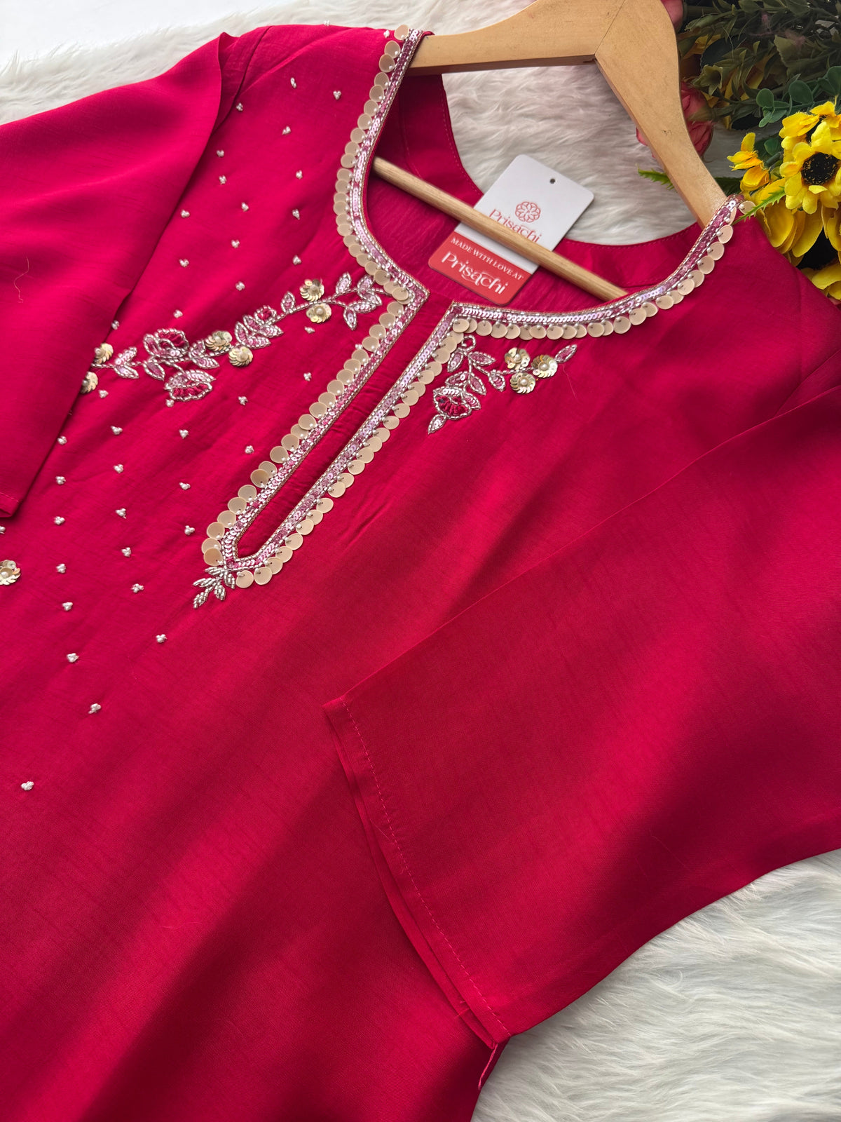 Pink Designer Embroidered Ethnic Kurta Set with Pants & Floral Dupatta